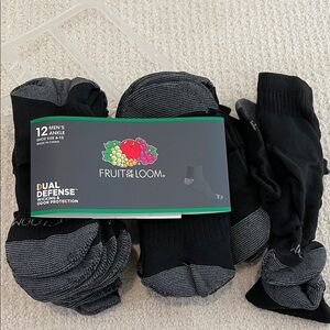Fruit of the Loom Men's Black & Gray Athletic Ankle Socks - 12 Pack